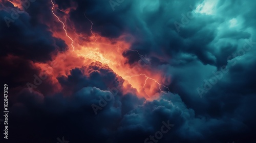 background with dark, moody colors and intense lightning, capturing the intensity of a thunderstorm