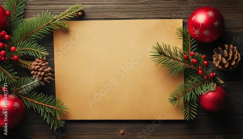 Vintage paper note with handwritten Christmas greetings, 3D illustration