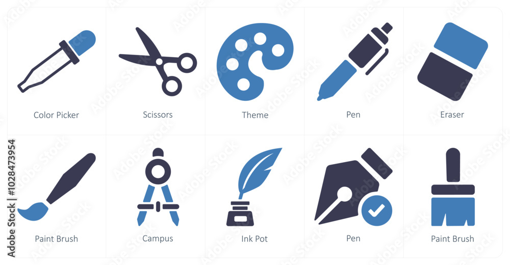 A set of 10 editing tools icons as color picker, scissors, theme A set of 10 editing tools icons as color picker, scissors, theme