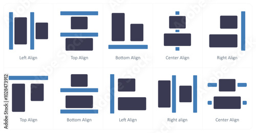 A set of 10 editing tools icons as left align, top align, bottom align
