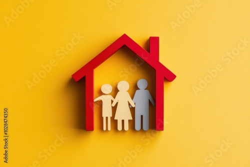 A house symbolically formed by the embrace of parents around their children, representing family protection and safety, against a simple background