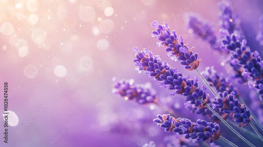 Obraz premium Aromatic fresh lavender buds and essential oil drops