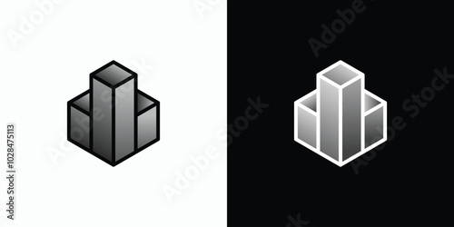Vector logo design of geometric hexagon shape growth graph with three-dimensional effect modern, simple, clean and abstract style.