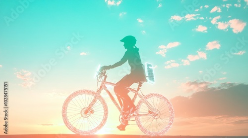 Silhouette of a cyclist against a vibrant sunset backdrop, capturing the essence of freedom and adventure on two wheels.