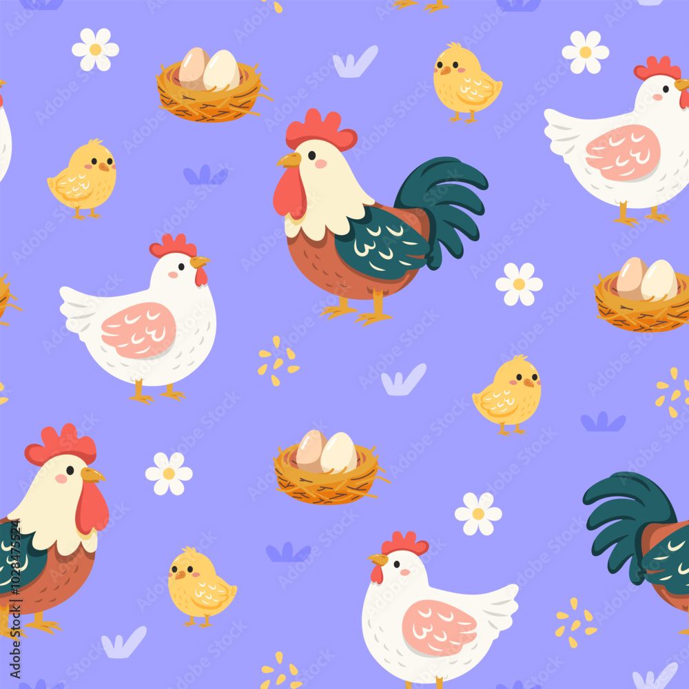 Chicken family pattern illustration Chicken family pattern illustration