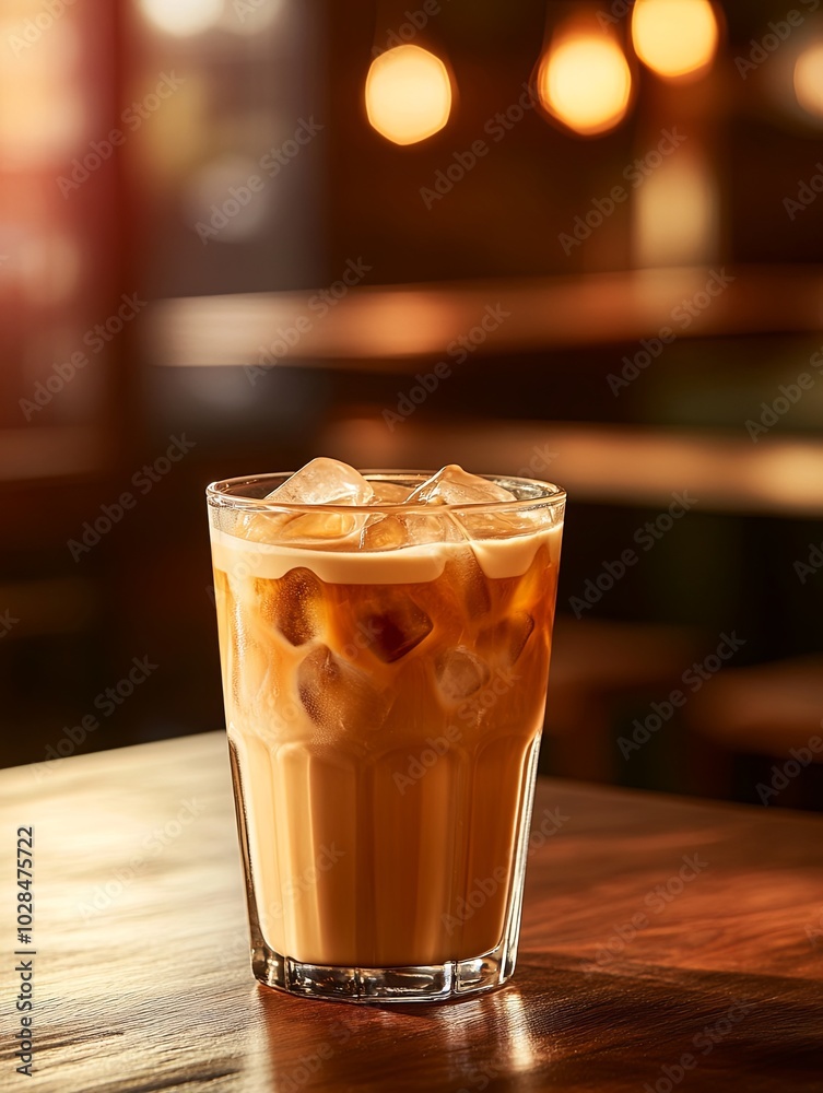 Refreshing iced coffee in a cozy café setting Refreshing iced coffee in a cozy café setting