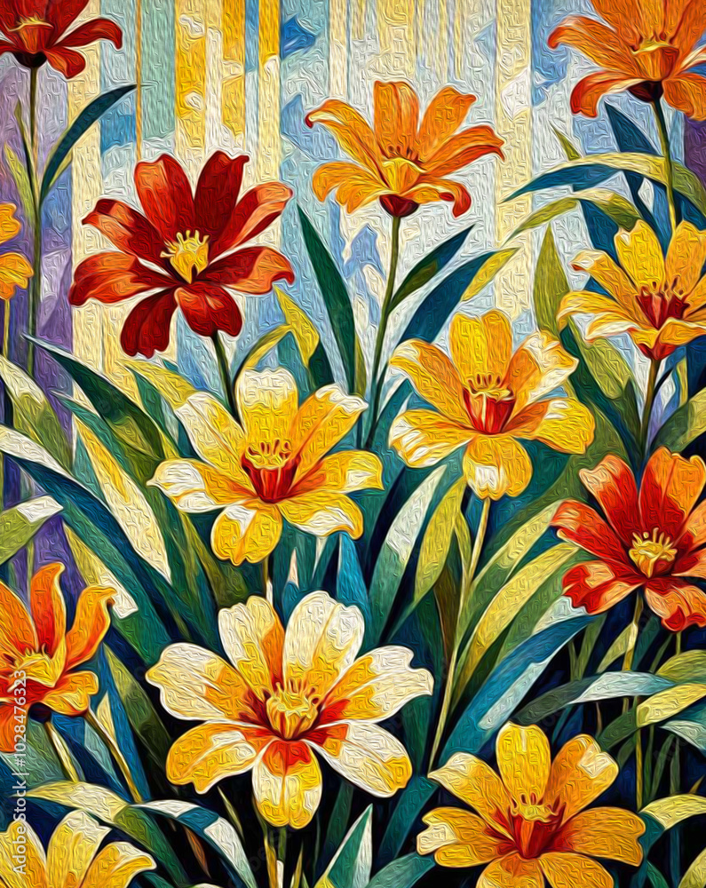 Botanical pattern for printing on wall decorations, covers. Artistic brush strokes.