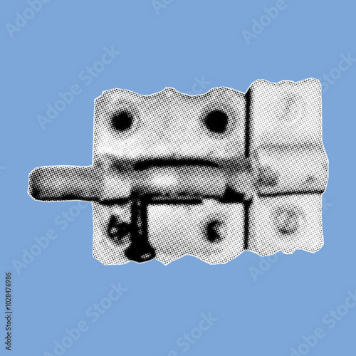 close up of rustic lock hinge pixelate grayscale color halftone dotted texture style collage element isolated on blue background