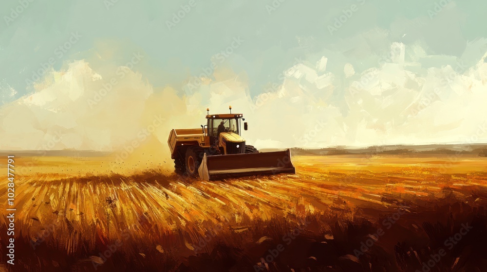 Fototapeta premium Yellow Tractor with a Front-End Loader in a Field