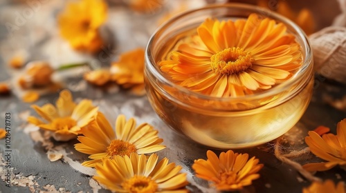 calendula flowers, petals and oil infused, radiating warmth