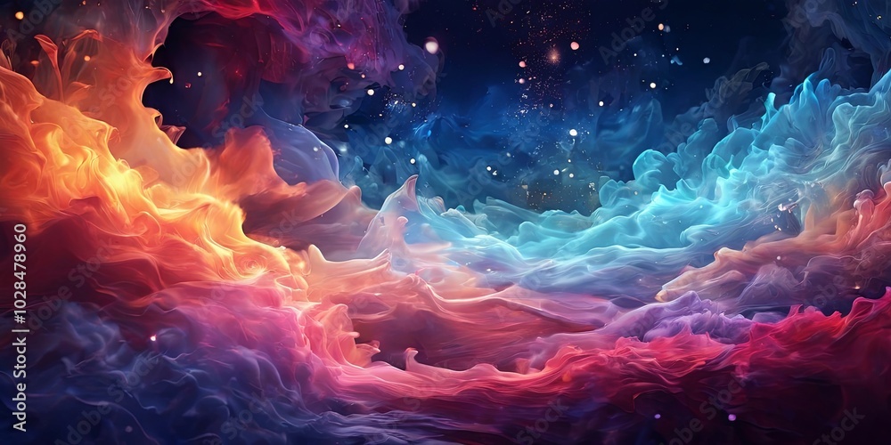 Fototapeta premium A colorful space scene with a mix of red, blue, and yellow clouds