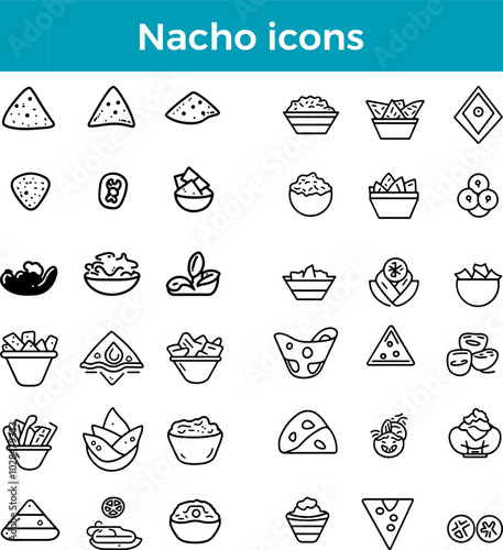 Nacho icons vector cheesy snack delicious treat Mexican food illustration