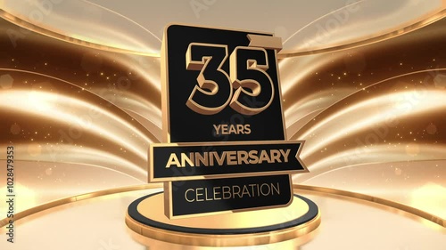 35 years, 35th anniversary logo loop, looped video background, backdrop in 3D Gold 