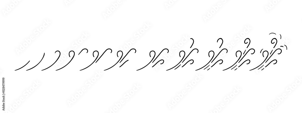 Hand drawn wind motion effect stages. Doodle wind flows line sketch set ...