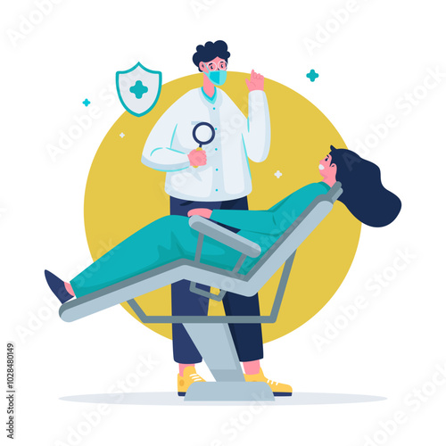 The doctor is examining the patient vector illustration