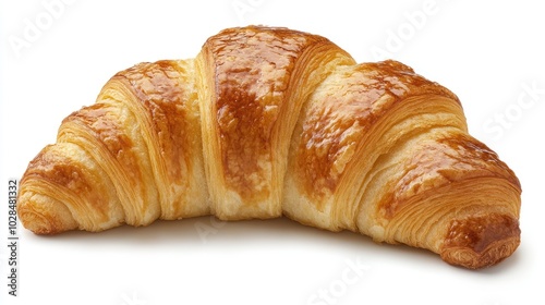 A Single Golden Brown Croissant Isolated on a White Background