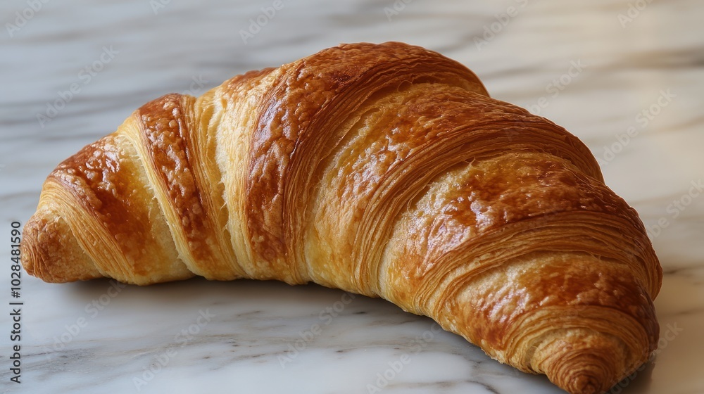 A Close-up of a Golden Brown Croissant on a Marble Surface A Close-up of a Golden Brown Croissant on a Marble Surface