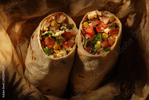 Burritos: American-Mexican Style Wraps with Tortilla, Taco, and Chips