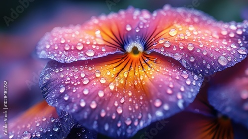 Close-up of a vibrant flower petal with water droplets.