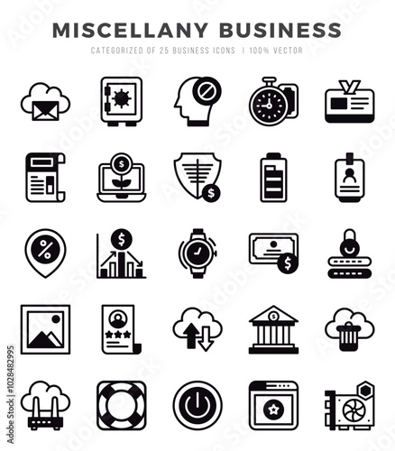 Simple Set of Miscellany Business Related Vector Lineal Filled Icons.