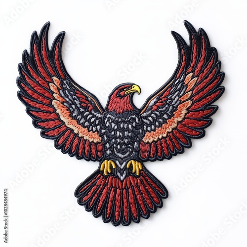 Majestic eagle embroidered patch badge on isolated white background, vector badge and patch collection for print or embroidery photo