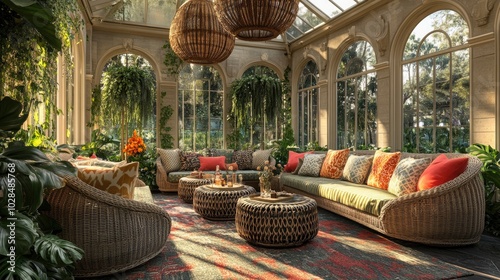 A captivating Hollywood Regency-inspired conservatory designed for social gatherings photo