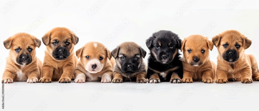 Cute Puppies Lined Up in a Row Cute Puppies Lined Up in a Row