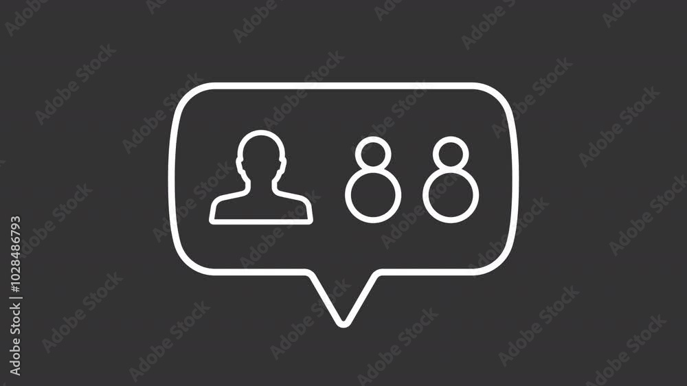 Followers white line animation. Digital audience animated icon. Increasing number. Followership, metric. Isolated illustration on dark background. Transition alpha video. Motion graphic Followers white line animation. Digital audience animated icon. Increasing number. Followership, metric. Isolated illustration on dark background. Transition alpha video. Motion graphic