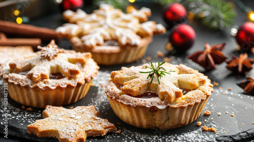 Delight in festive spirit with these beautifully decorated holiday pastries, featuring intricate snowflake designs and dusting of powdered sugar, perfect for seasonal celebrations