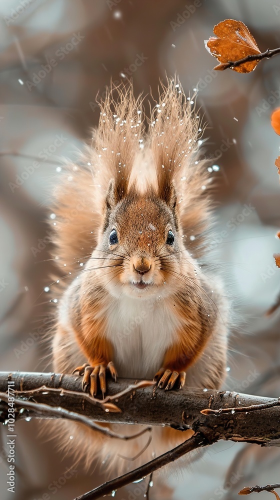 Red Squirrel on a Branch in Winter Red Squirrel on a Branch in Winter