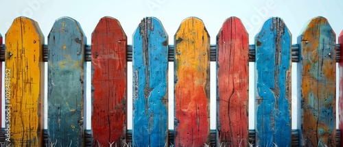 Colorful Wooden Fence Panels in a Row photo