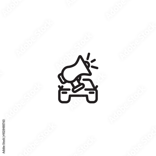 A megaphone broadcasting a message from a car, potentially related to a roadside assistance service or emergency. Editable icon.