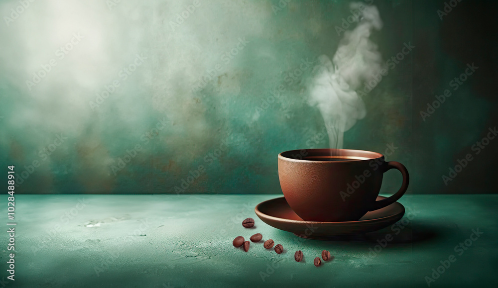 Green cup of coffee on isolated brown concrete background close up, banner Green cup of coffee on isolated brown concrete background close up, banner