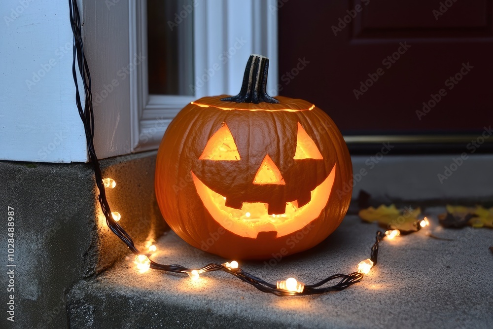 Fototapeta premium Jack o' Lantern Halloween Lights with generative ai