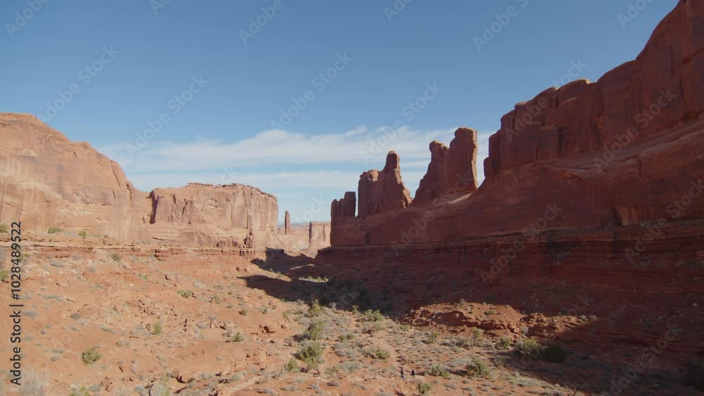 Overview of Arches Road National Park with typical rock formations, Utah, United States Overview of Arches Road National Park with typical rock formations, Utah, United States