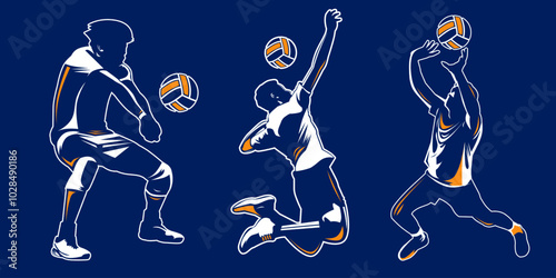 Dynamic Volleyball Actions Bumping, Spiking, and Setting Silhouettes