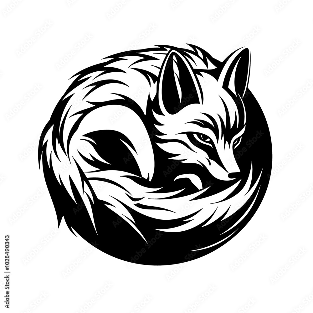Charming Vector Image of a Cute Fox Curled Up in a Ball - Perfect for Whimsical Art, Cozy Designs, Children's Projects, and Warm Branding Concepts Charming Vector Image of a Cute Fox Curled Up in a Ball - Perfect for Whimsical Art, Cozy Designs, Children's Projects, and Warm Branding Concepts