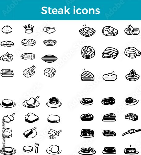 Steak icons vector juicy meat cut delicious protein dish illustration