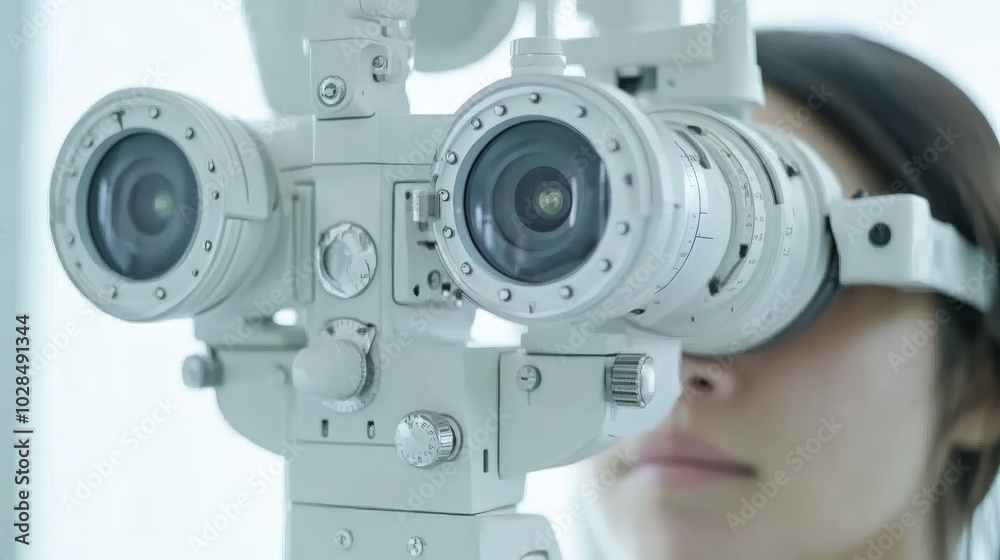 An eye doctor uses cutting-edge equipment to examine a patient's vision to make sure it is clear and healthy. An eye doctor uses cutting-edge equipment to examine a patient's vision to make sure it is clear and healthy.