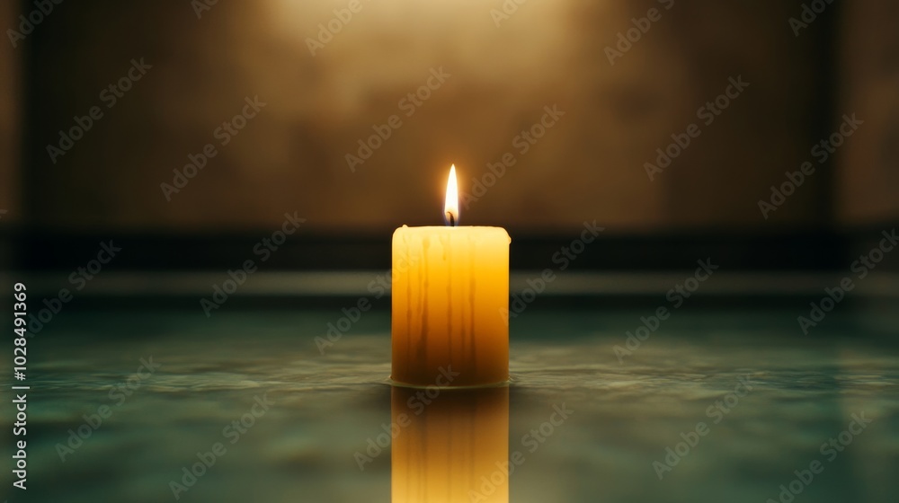 A single candle flickering softly in a dim crematory room, surrounded by silence, symbolizing reflection and the passage of life A single candle flickering softly in a dim crematory room, surrounded by silence, symbolizing reflection and the passage of life