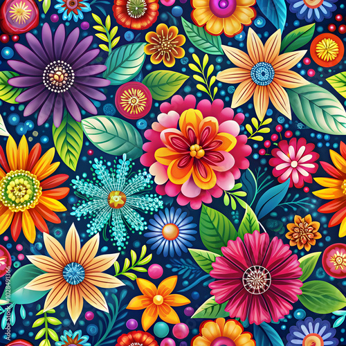 vibrant floral abstract pattern with bold colors a