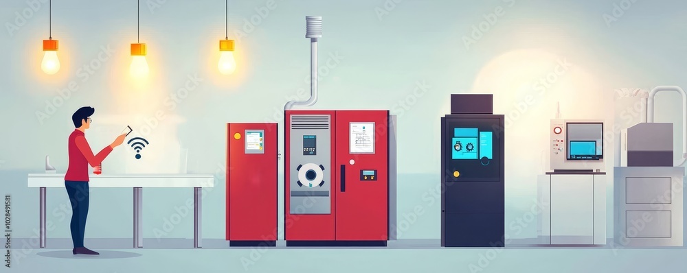 A modern workshop featuring automated machines and technology, illustrating innovation and efficiency in manufacturing processes. A modern workshop featuring automated machines and technology, illustrating innovation and efficiency in manufacturing processes.