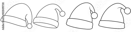 line art vector illustration collection of santa claus hat . isolate on a white background. SVG and PNG
