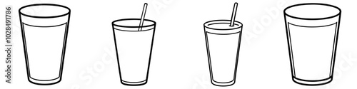 line art vector illustration collection of juice glass . isolate on a white background. SVG and PNG
