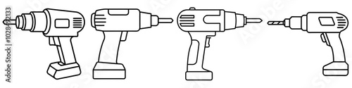 line art vector illustration collection of drill . isolate on a white background. SVG and PNG
