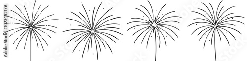 line art vector illustration collection of fireworks . isolate on a white background. SVG and PNG
