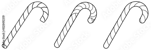 line art vector illustration collection of candy cane . isolate on a white background. SVG and PNG
