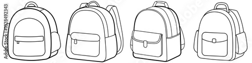 line art vector illustration collection of school backpack . isolate on a white background. SVG and PNG
