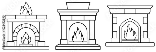 line art vector illustration collection of fireplace . isolate on a white background. SVG and PNG

