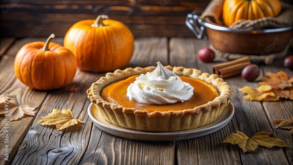 Delight in a charming pumpkin pie topped with fluffy whipped cream, perfect for your holiday celebrations. Capture the warmth and joy of the season in every bite. Delight in a charming pumpkin pie topped with fluffy whipped cream, perfect for your holiday celebrations. Capture the warmth and joy of the season in every bite.